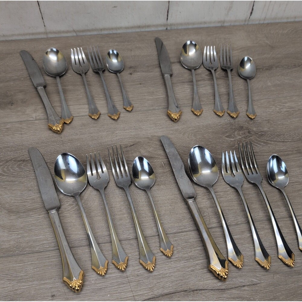 Set Of 4 Oneida Golden Kenwood 5-Piece Flatware Place Settings (20 Piece Set)